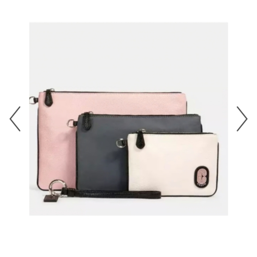 Coach Pouch Trio In Colorblock Gray/Pink/White MSRP $228